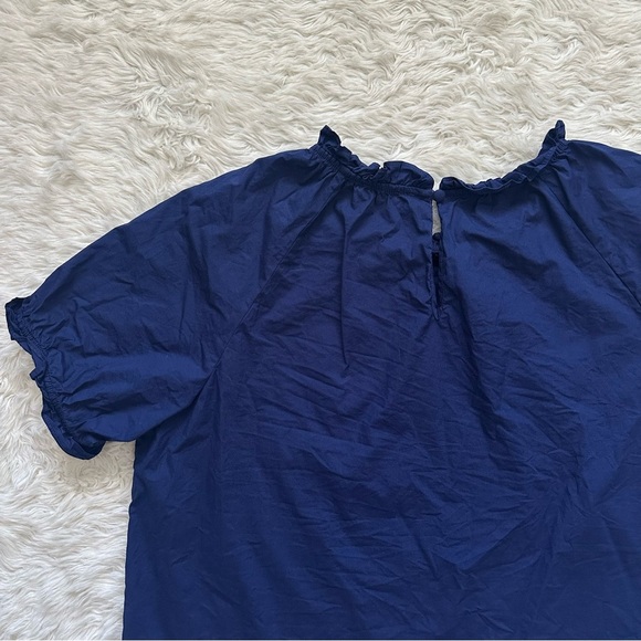Hill House Blouse The Kit Top Short Puff Sleeve Ruffle Collar Navy L - Picture 5 of 10